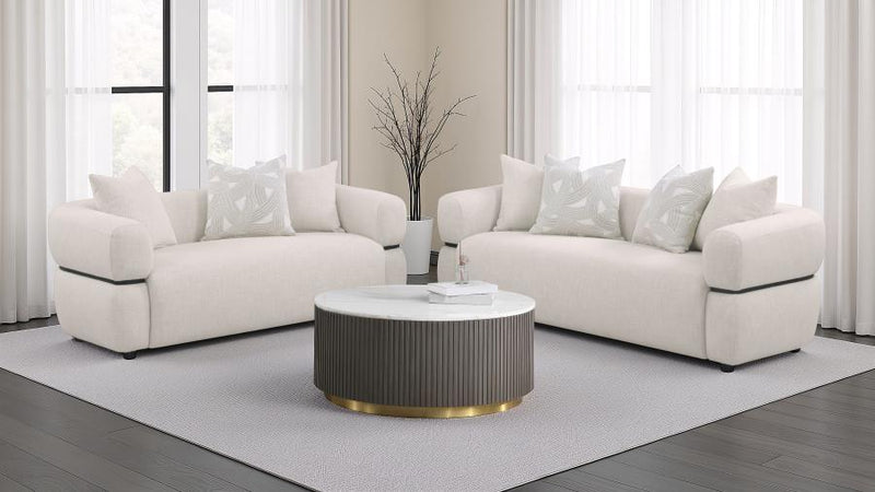 Jeanette 73-inch Fabric Upholstered Round Arm Loveseat Beige-zoom-