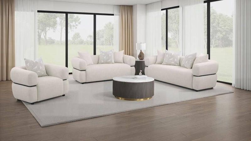 Jeanette 73-inch Fabric Upholstered Round Arm Loveseat Beige-zoom-
