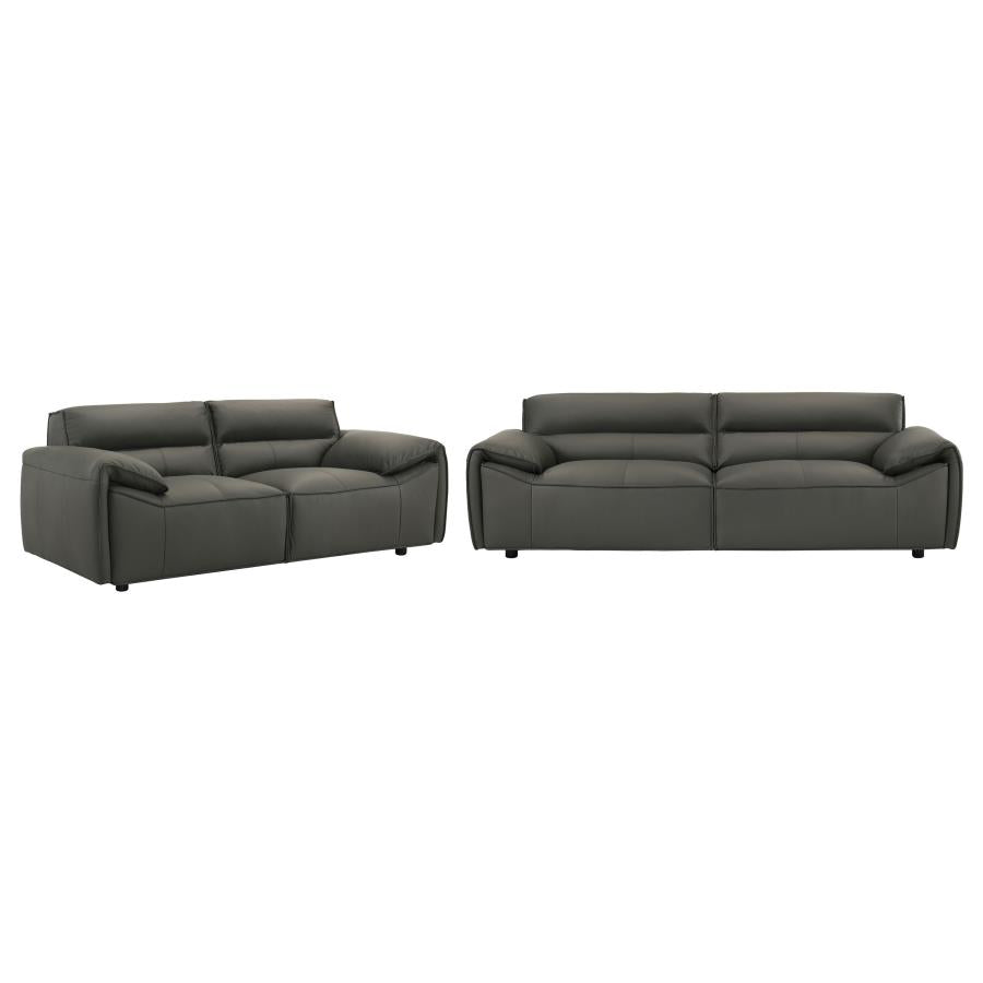 Buxton 2-piece Leather Upholstered Sofa Set Graphite-zoom-2