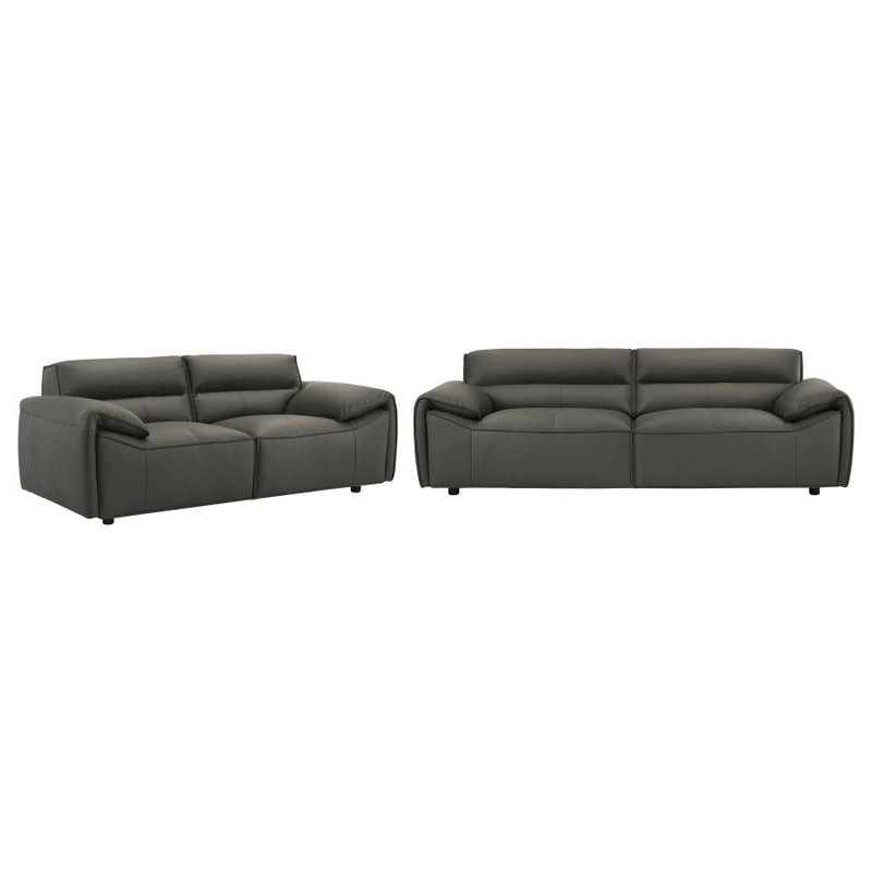 Buxton 2-piece Leather Upholstered Sofa Set Graphite-zoom-
