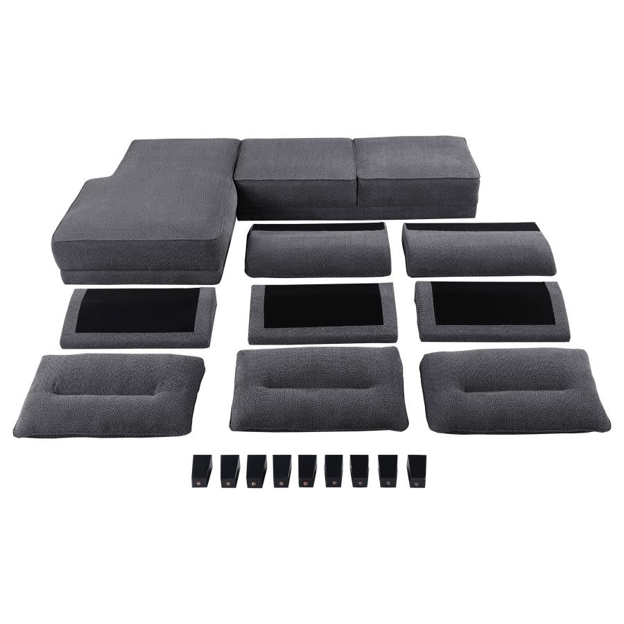 Caspian Upholstered Curved Arm Chaise Sectional Sofa Grey-14