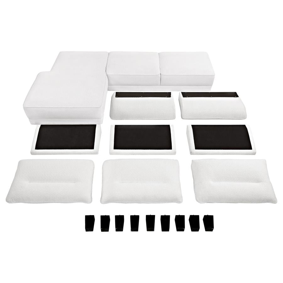 Caspian Upholstered Curved Arm Chaise Sectional Sofa White-17