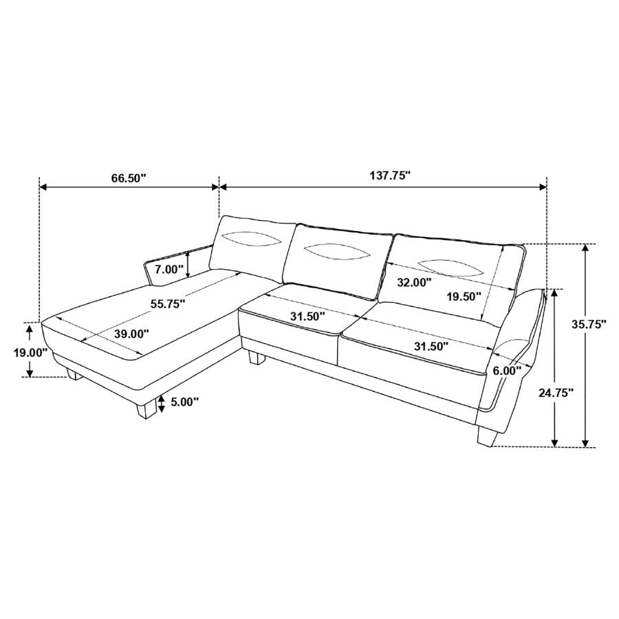 Caspian Upholstered Curved Arm Chaise Sectional Sofa White-19