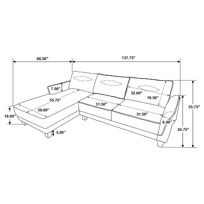 Caspian Upholstered Curved Arm Chaise Sectional Sofa White-zoom-