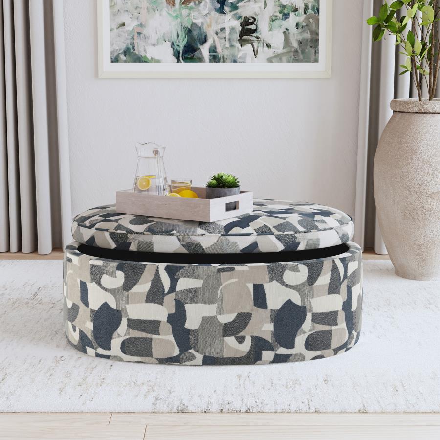 Tomkins Oval Upholstered Storage Ottoman Indigo Blue-3