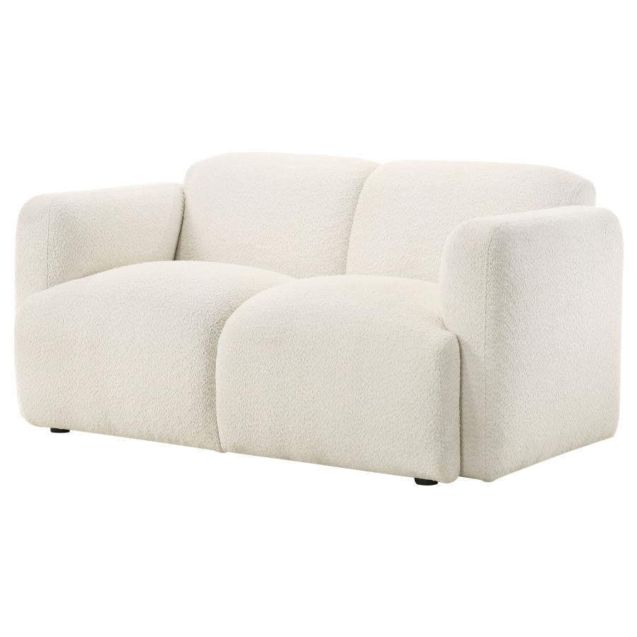 Dorset Fabric Upholstered Round Track Arm Loveseat White-4