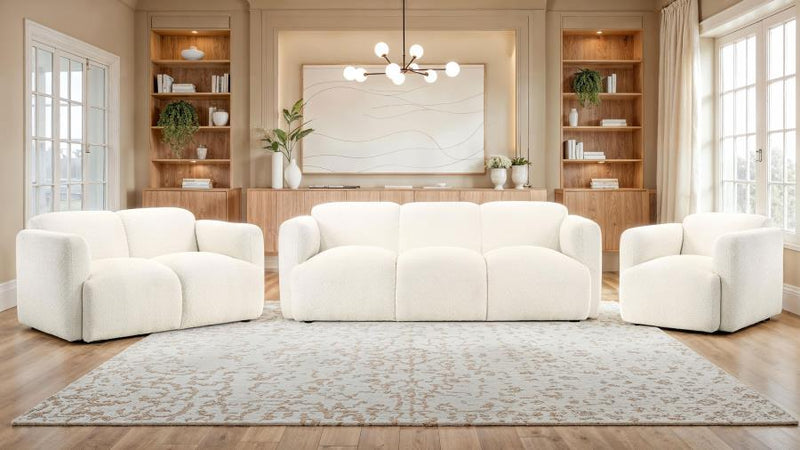 Dorset Fabric Upholstered Round Track Arm Loveseat White-zoom-