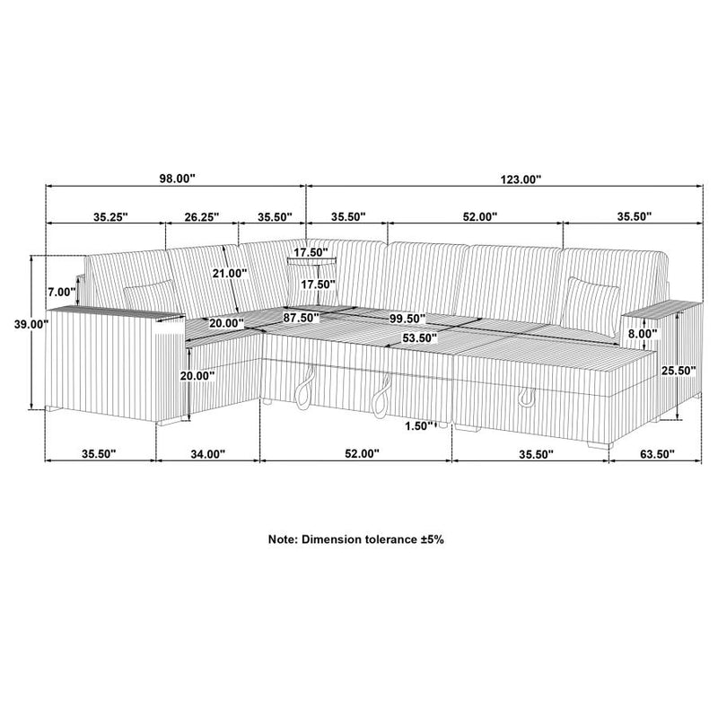 Devonshire Sleeper Sectional Sofa Storage Chaise Black-zoom-