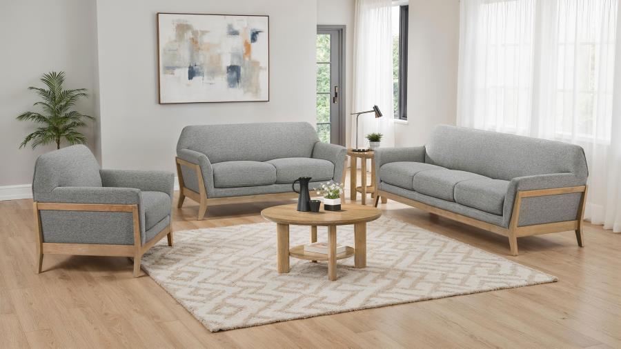 Vaughn 3-piece Fabric Upholstered Flared Arm Sofa Set Grey-zoom-1