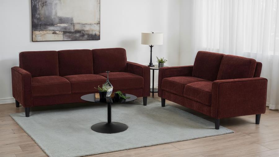 Ruth 2-piece Fabric Upholstered Track Arm Sofa Rust Red-2