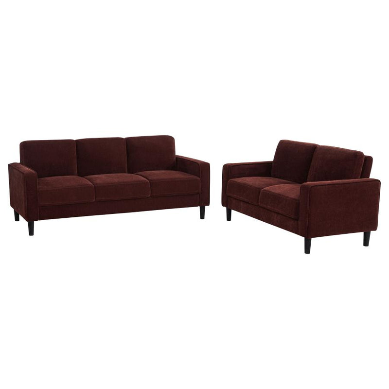 Ruth 2-piece Fabric Upholstered Track Arm Sofa Rust Red-zoom-