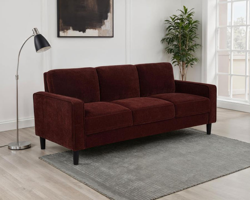 Ruth 77-inch Fabric Upholstered Track Arm Sofa Rust Red-zoom-
