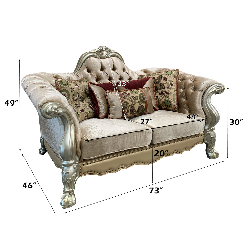 ACME Dresden Loveseat with 5 Pillows – angle view – Lusso Furniture Miami