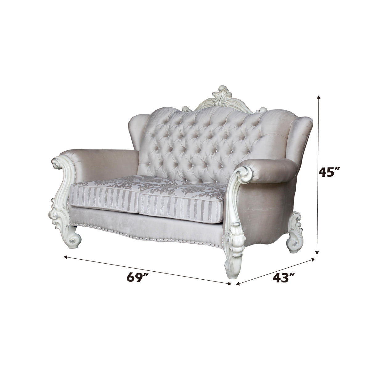ACME Versailles Loveseat with 3 Pillows – angle view – Lusso Furniture Miami