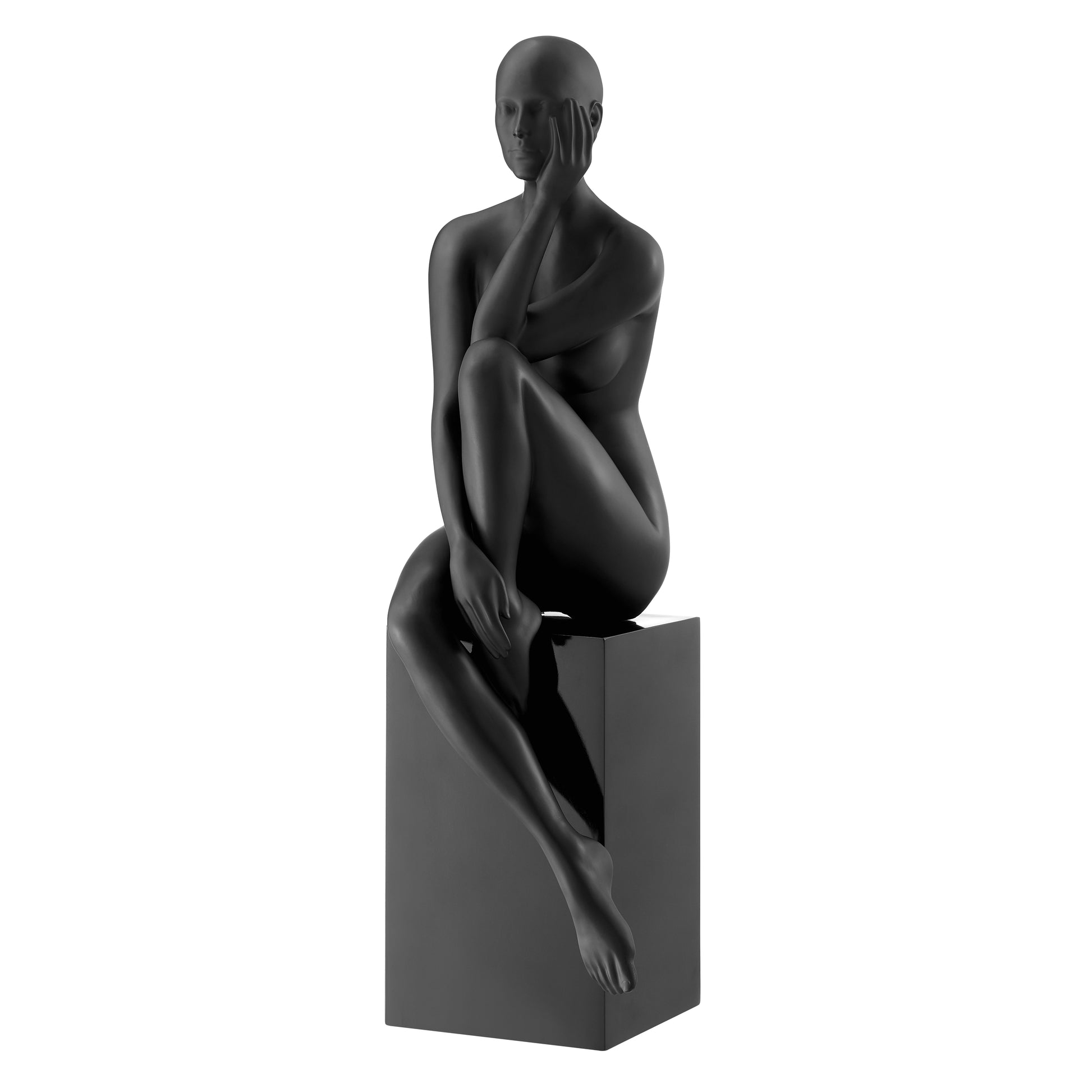 Antoinette Doll Sculpture with Base // Matte Black-1