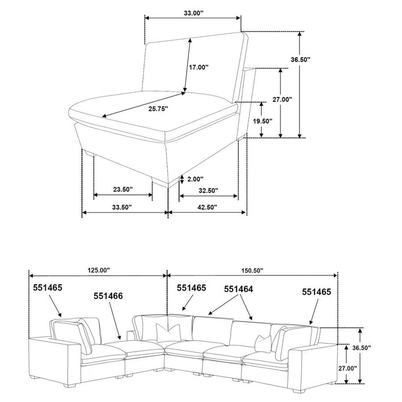 Lakeview 5-piece Upholstered Modular Sectional Chocolate-zoom-