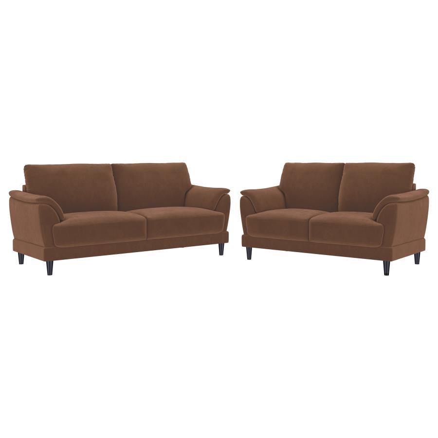 Selma 2-piece Velvet Upholstered Crescent Arm Sofa Set Rust-zoom-2