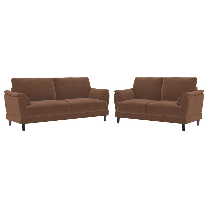Selma 2-piece Velvet Upholstered Crescent Arm Sofa Set Rust-zoom-