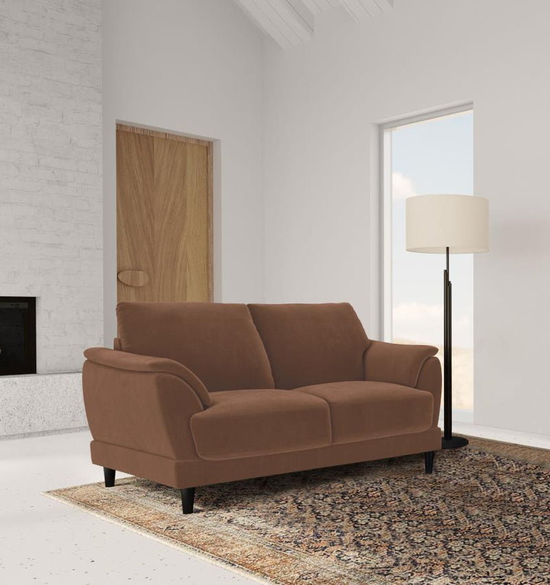 Selma Velvet Upholstered Crescent Arm Loveseat Rust-zoom-