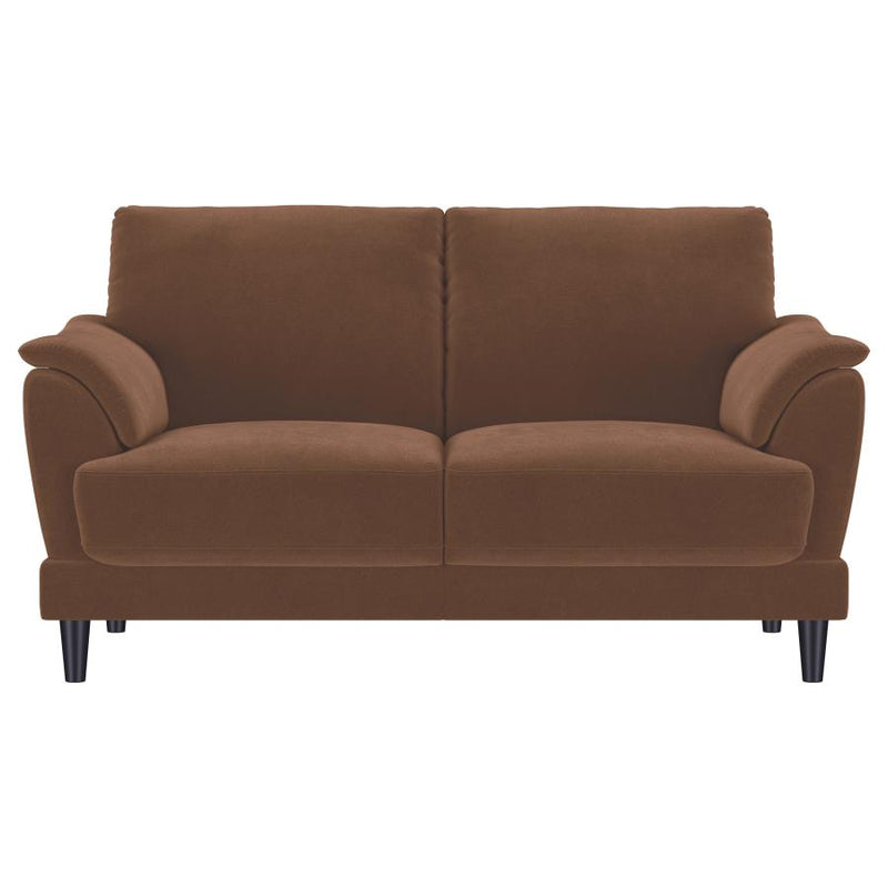 Selma Velvet Upholstered Crescent Arm Loveseat Rust-zoom-