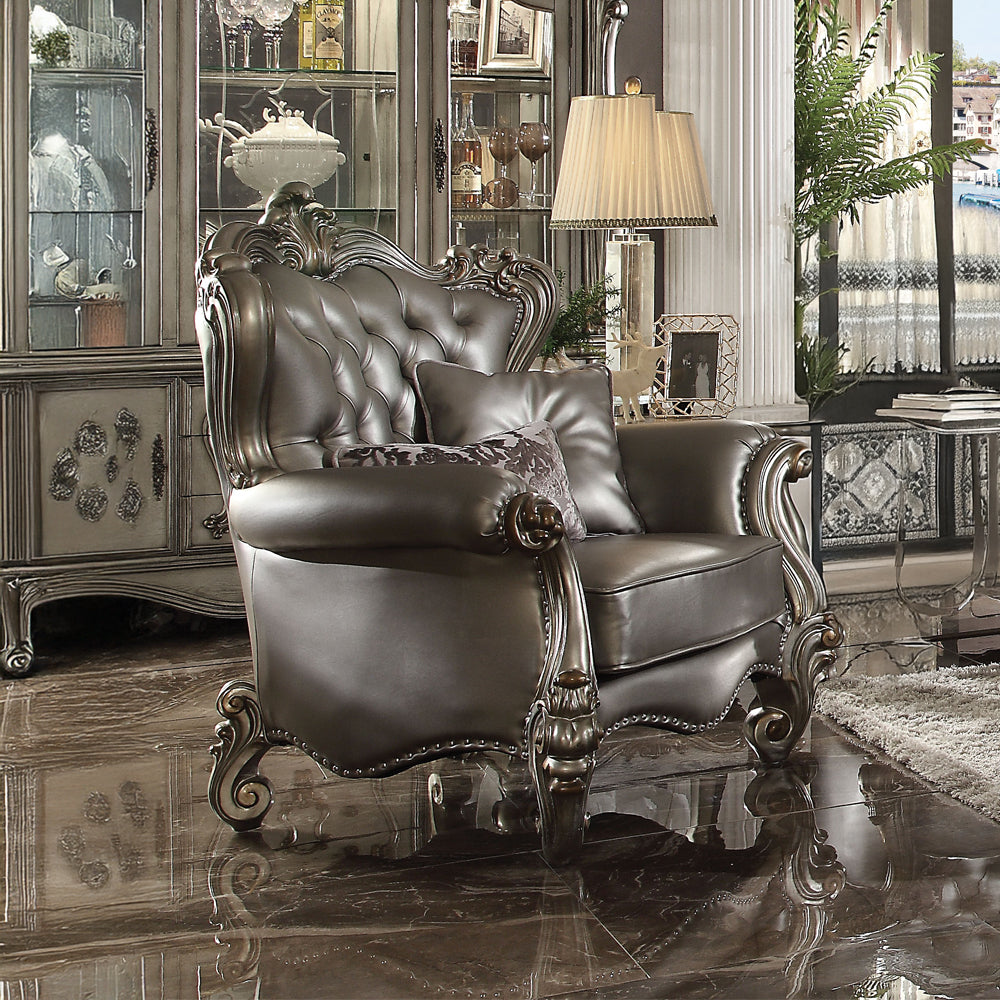 ACME Versailles Accent Chair with 2 Pillows – side view – Lusso Furniture Miami