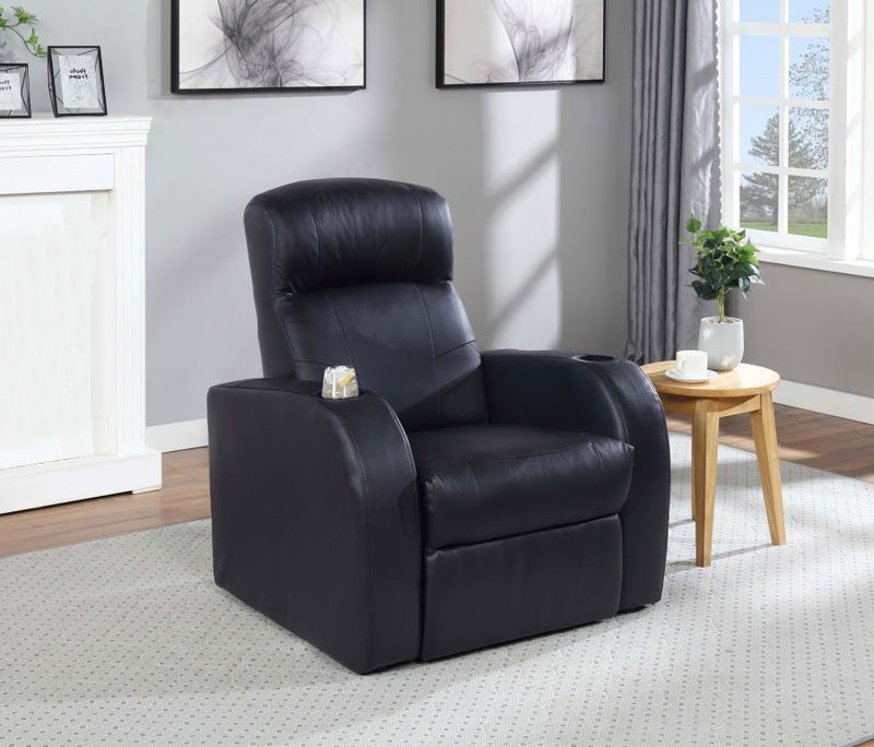 Cyrus Upholstered Track Arm Recliner Black-zoom-