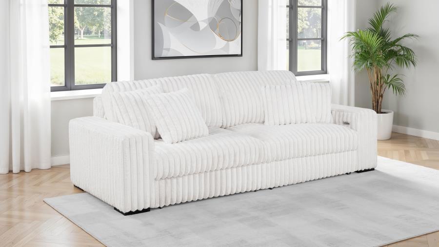 Jacana Corduroy Upholstered Dual Power Chaise Sofa Ivory-zoom-2