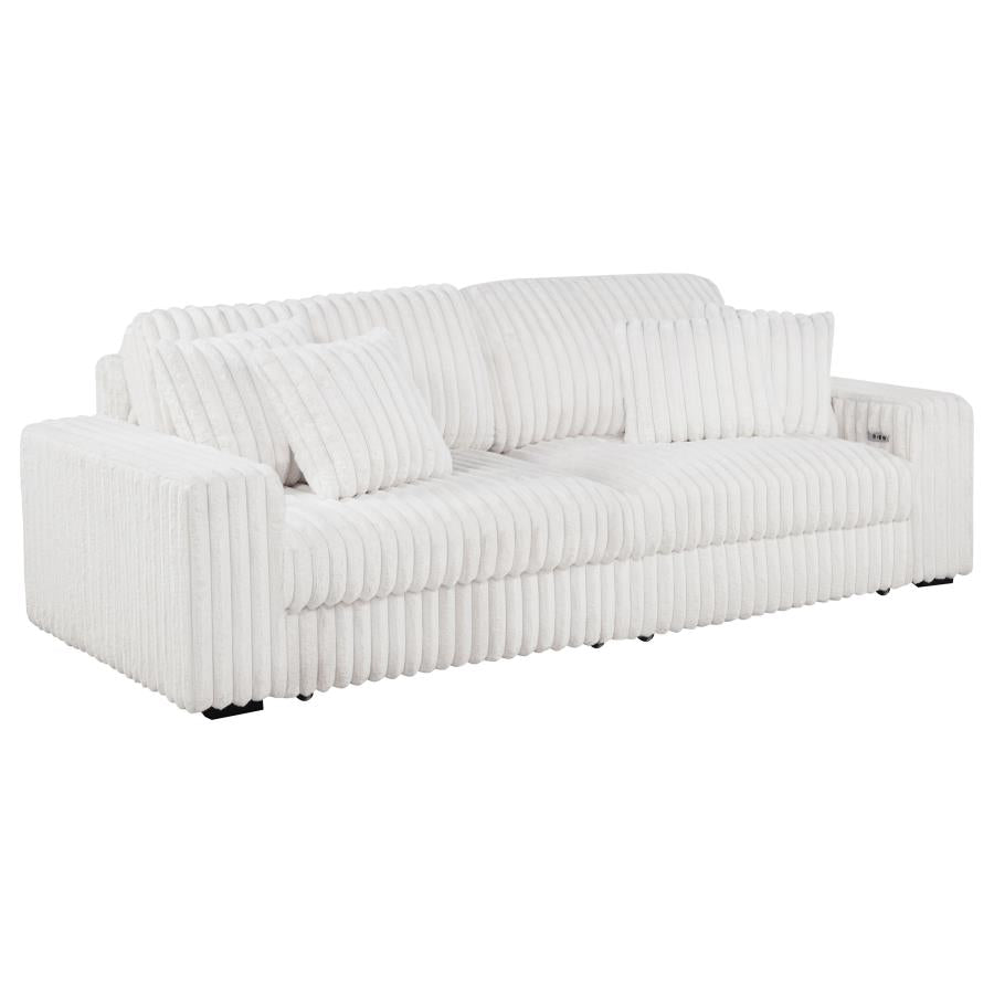 Jacana Corduroy Upholstered Dual Power Chaise Sofa Ivory-1