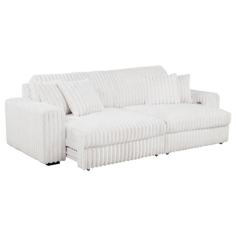 Jacana Corduroy Upholstered Dual Power Chaise Sofa Ivory-zoom-