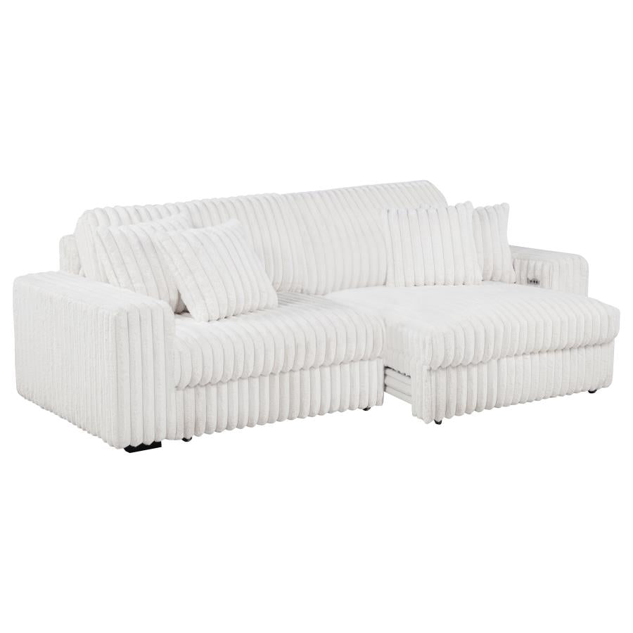 Jacana Corduroy Upholstered Dual Power Chaise Sofa Ivory-5