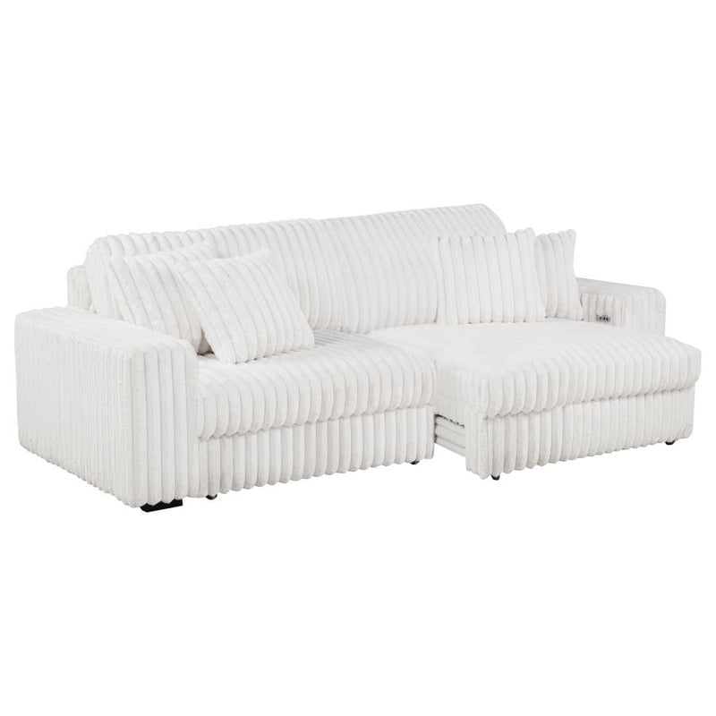 Jacana Corduroy Upholstered Dual Power Chaise Sofa Ivory-zoom-