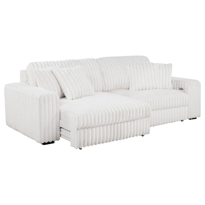 Jacana Corduroy Upholstered Dual Power Chaise Sofa Ivory-zoom-