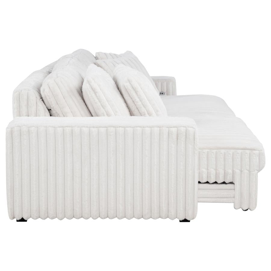 Jacana Corduroy Upholstered Dual Power Chaise Sofa Ivory-12