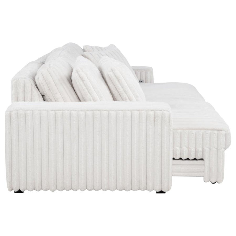 Jacana Corduroy Upholstered Dual Power Chaise Sofa Ivory-zoom-