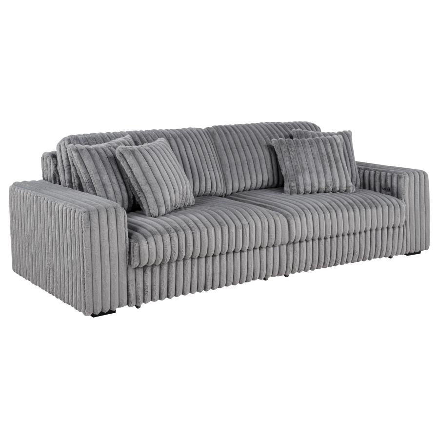 Jacana Corduroy Upholstered Dual Power Chaise Sofa Grey-zoom-1