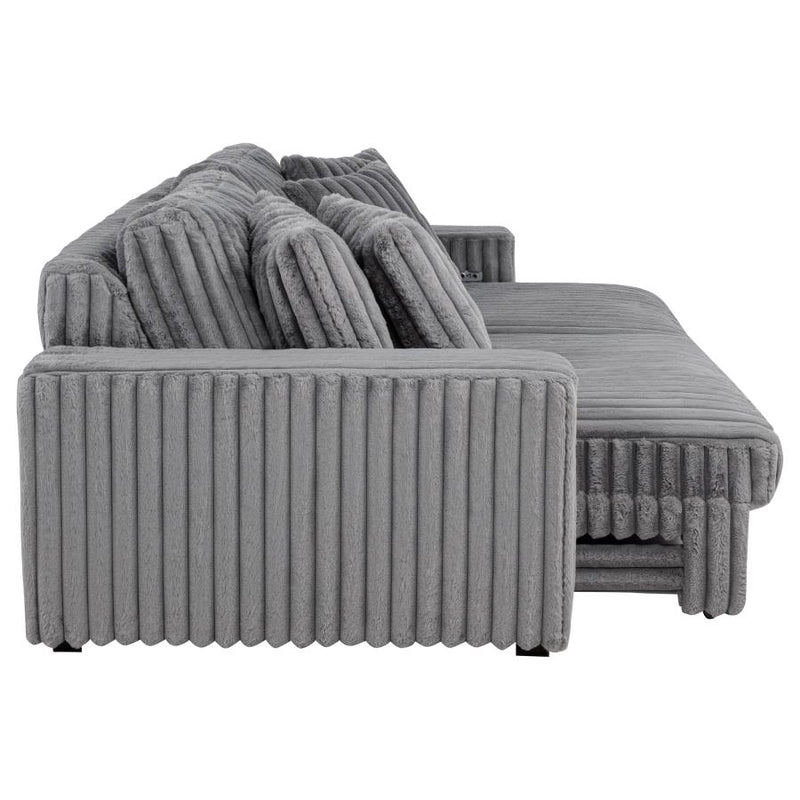 Jacana Corduroy Upholstered Dual Power Chaise Sofa Grey-zoom-