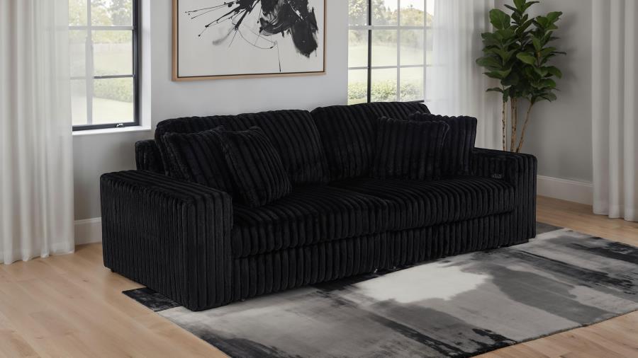 Jacana Corduroy Upholstered Dual Power Chaise Sofa Black-2