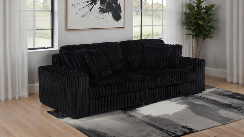 Jacana Corduroy Upholstered Dual Power Chaise Sofa Black-zoom-