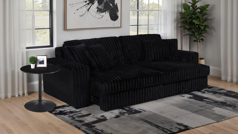 Jacana Corduroy Upholstered Dual Power Chaise Sofa Black-zoom-