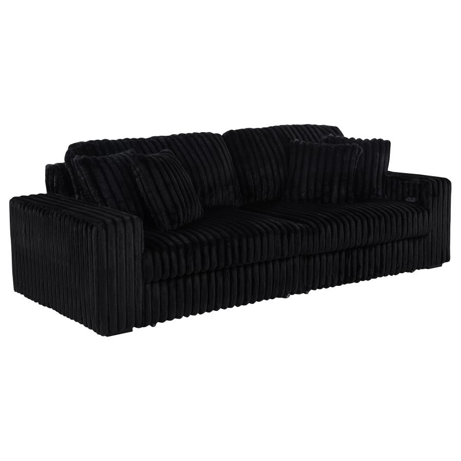 Jacana Corduroy Upholstered Dual Power Chaise Sofa Black-1
