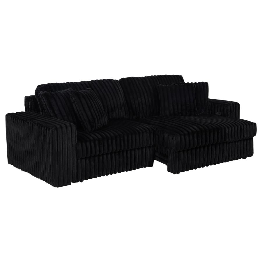 Jacana Corduroy Upholstered Dual Power Chaise Sofa Black-zoom-5