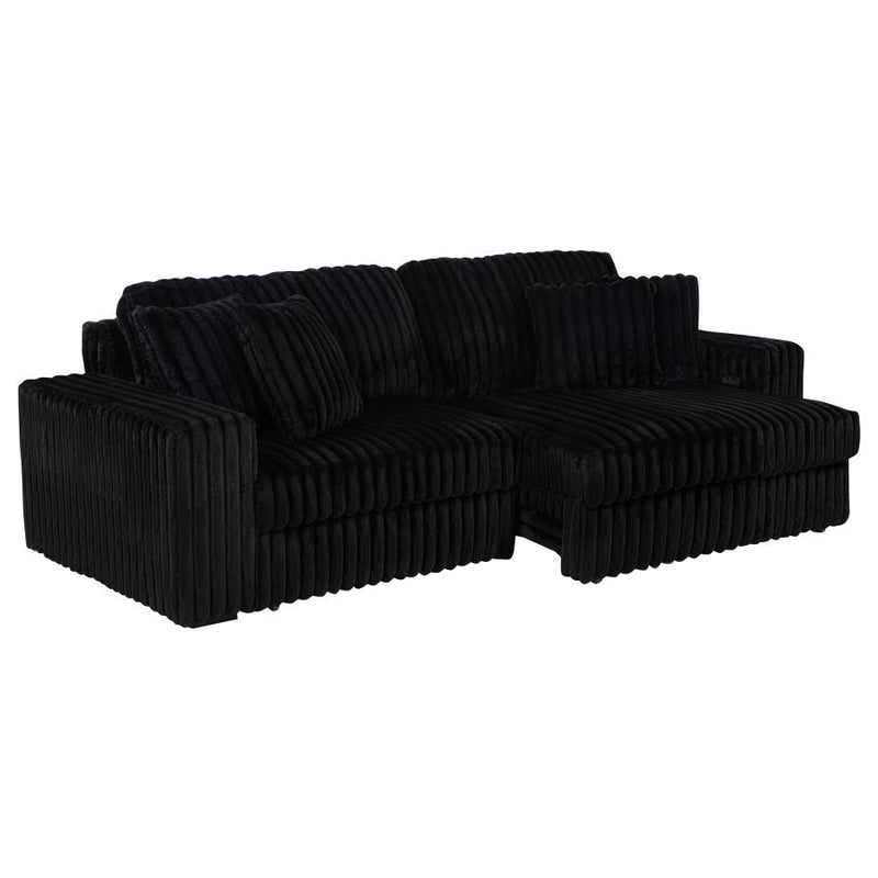 Jacana Corduroy Upholstered Dual Power Chaise Sofa Black-zoom-