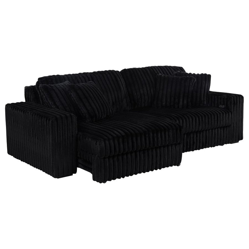 Jacana Corduroy Upholstered Dual Power Chaise Sofa Black-zoom-