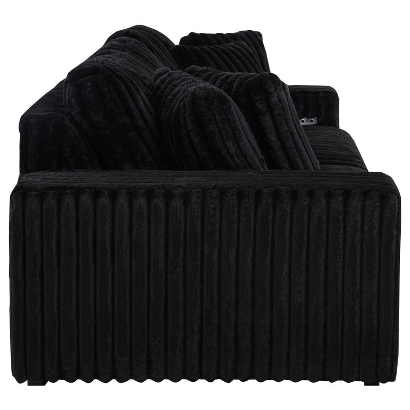 Jacana Corduroy Upholstered Dual Power Chaise Sofa Black-zoom-