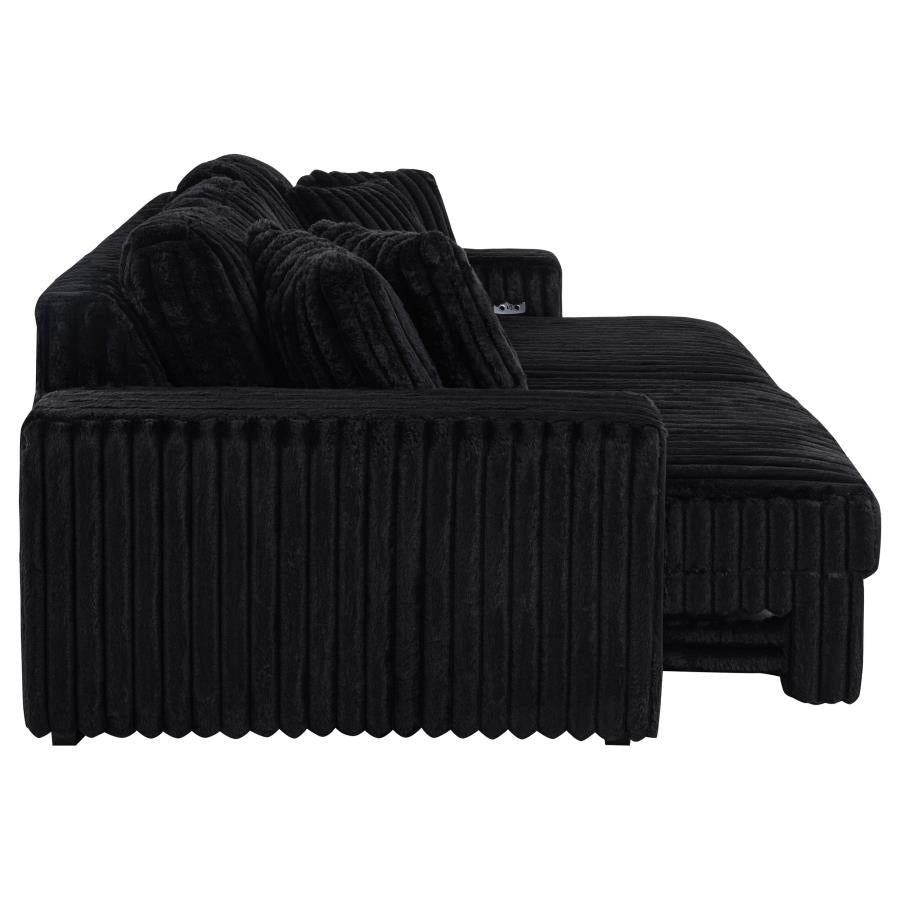 Jacana Corduroy Upholstered Dual Power Chaise Sofa Black-12