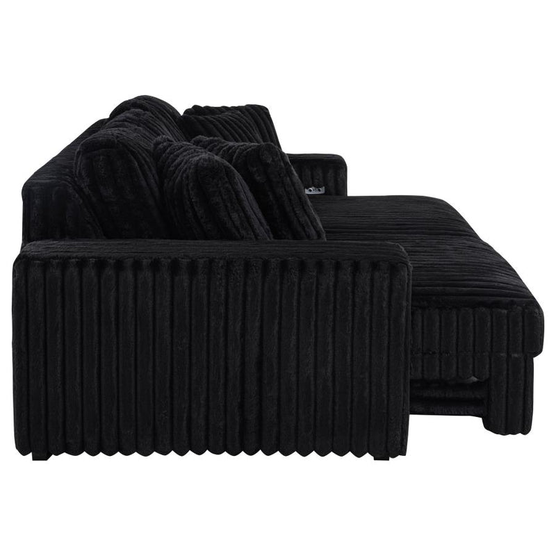 Jacana Corduroy Upholstered Dual Power Chaise Sofa Black-zoom-