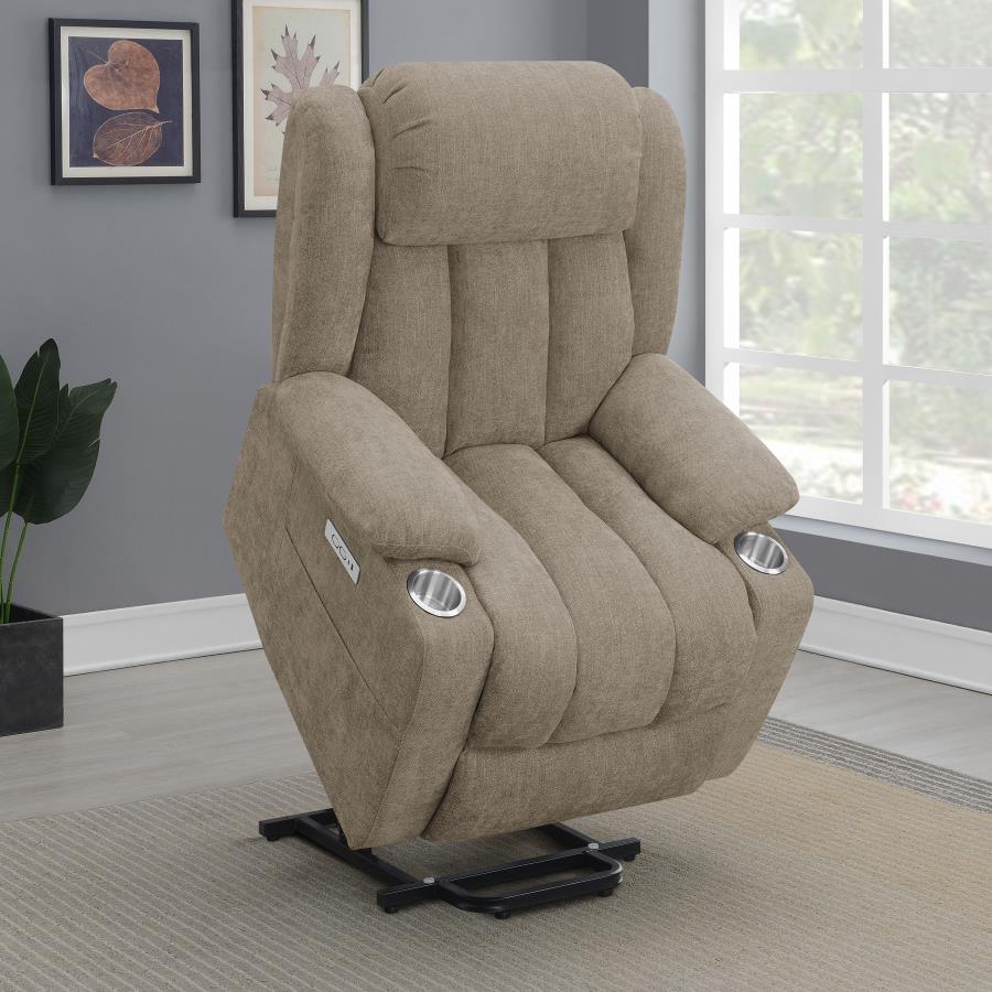 Houston Upholstered Power Lift Recliner Chair Camel-4