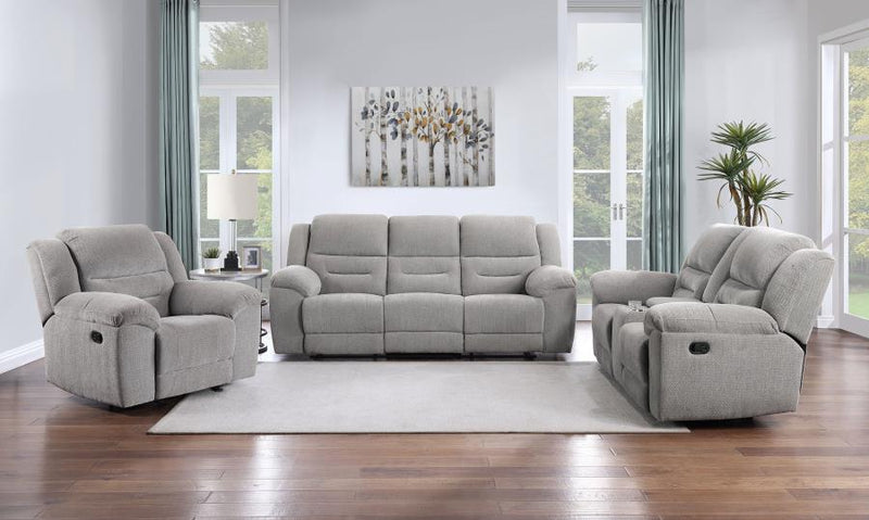 Gilson 3-piece Chenille Upholstered Reclining Sofa Set Grey-zoom-