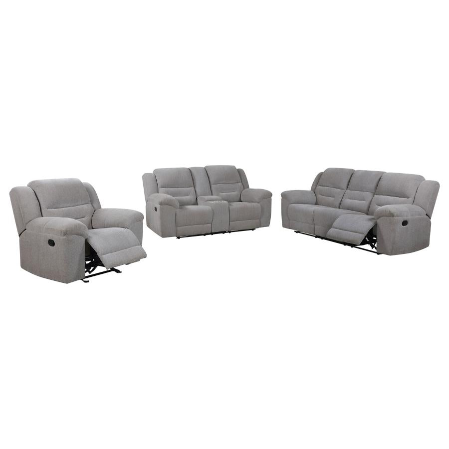 Gilson 3-piece Chenille Upholstered Reclining Sofa Set Grey-zoom-3