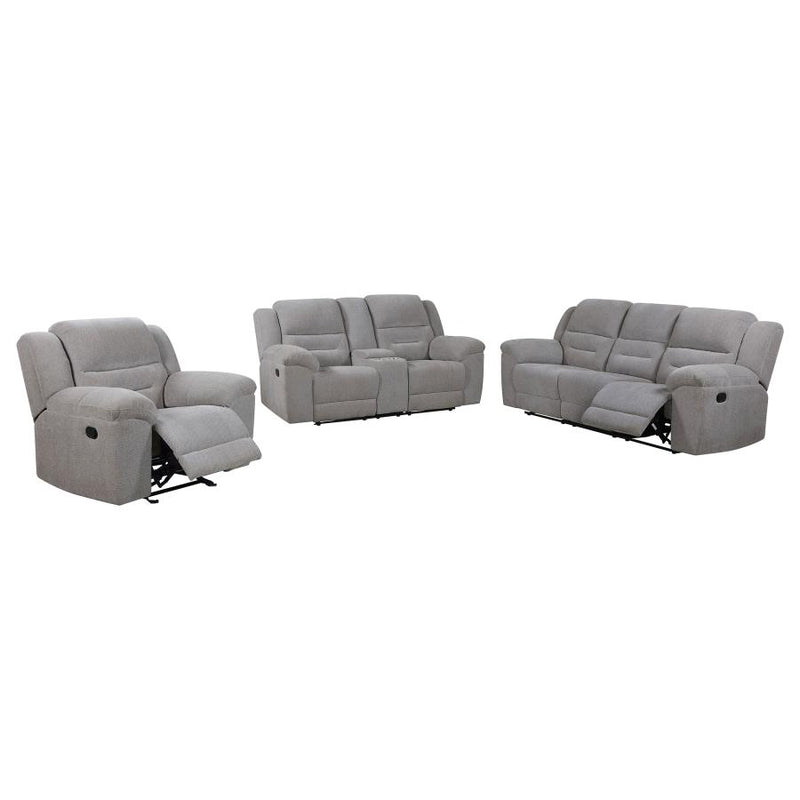 Gilson 3-piece Chenille Upholstered Reclining Sofa Set Grey-zoom-